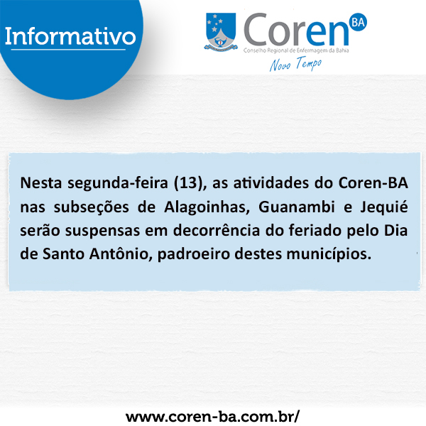 Informativo feriado subseções